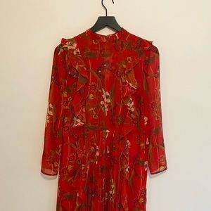 Red Floral Long Sleeve Dress